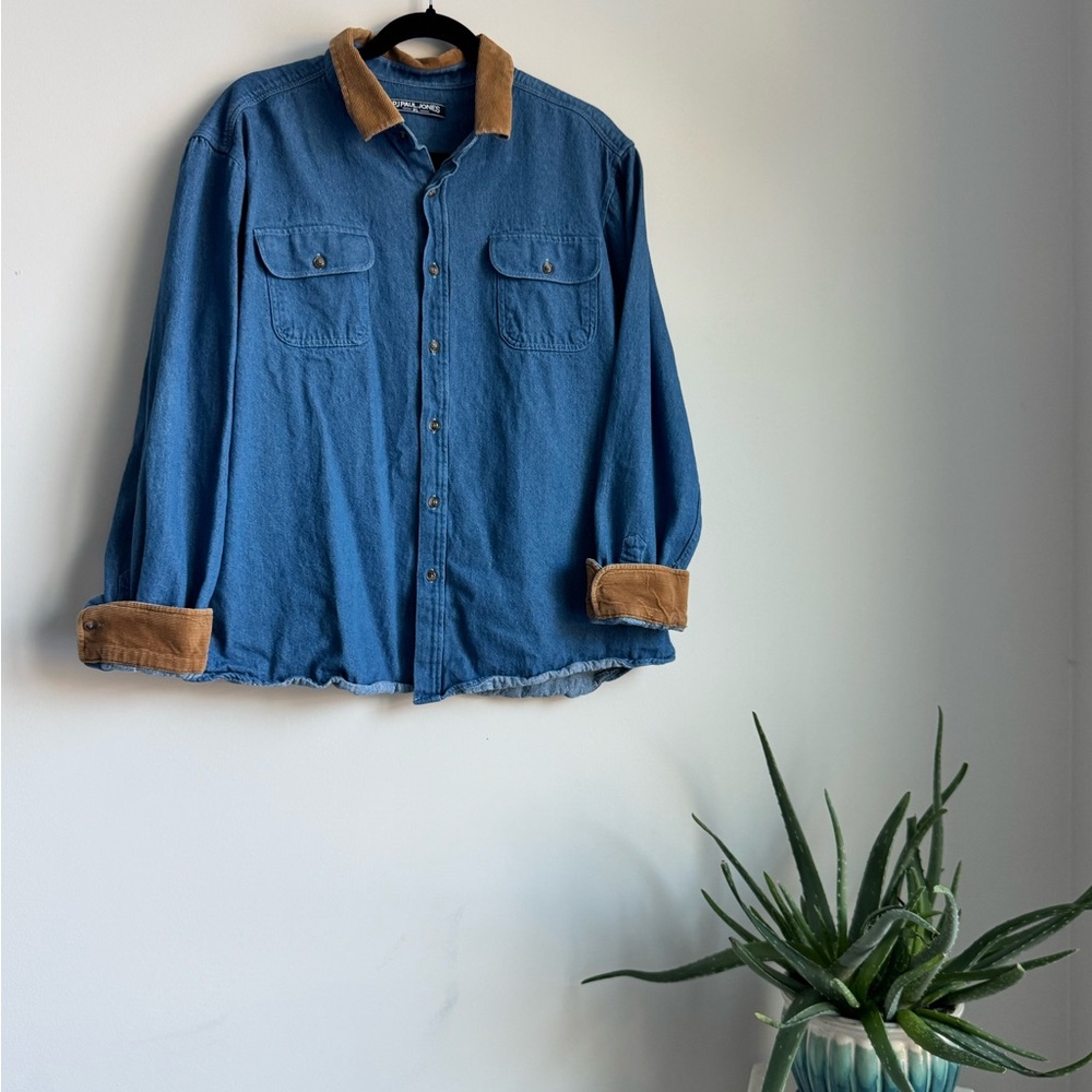 Denim and corduroy collared button down shirt